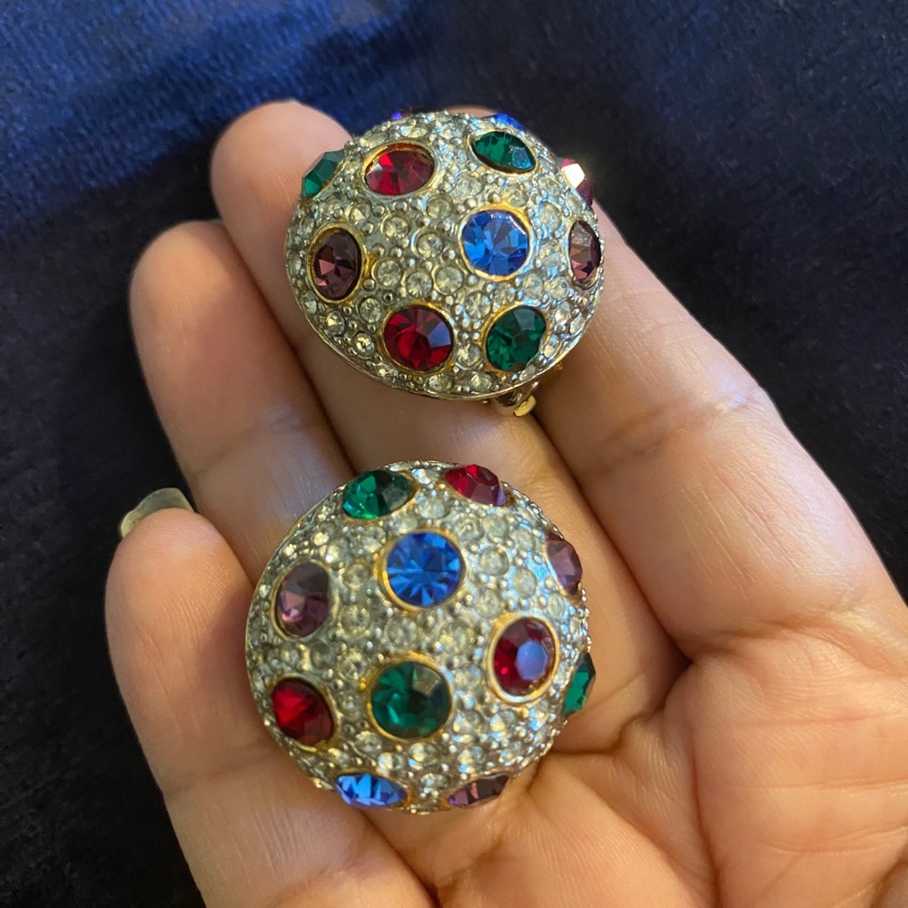 Rhinestone vintage faceted clip on earrings - Picture 1 of 6